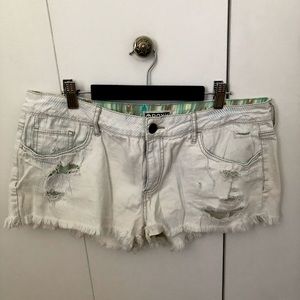 Distressed denim shorts
